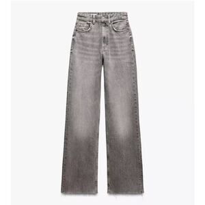 Zara Wide Leg High Rise Denim Jeans in Gray Washed